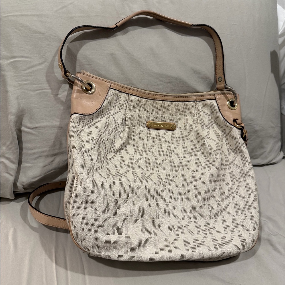 Michael Kors Monogram Beige and Tan hobo Shoulder Bag